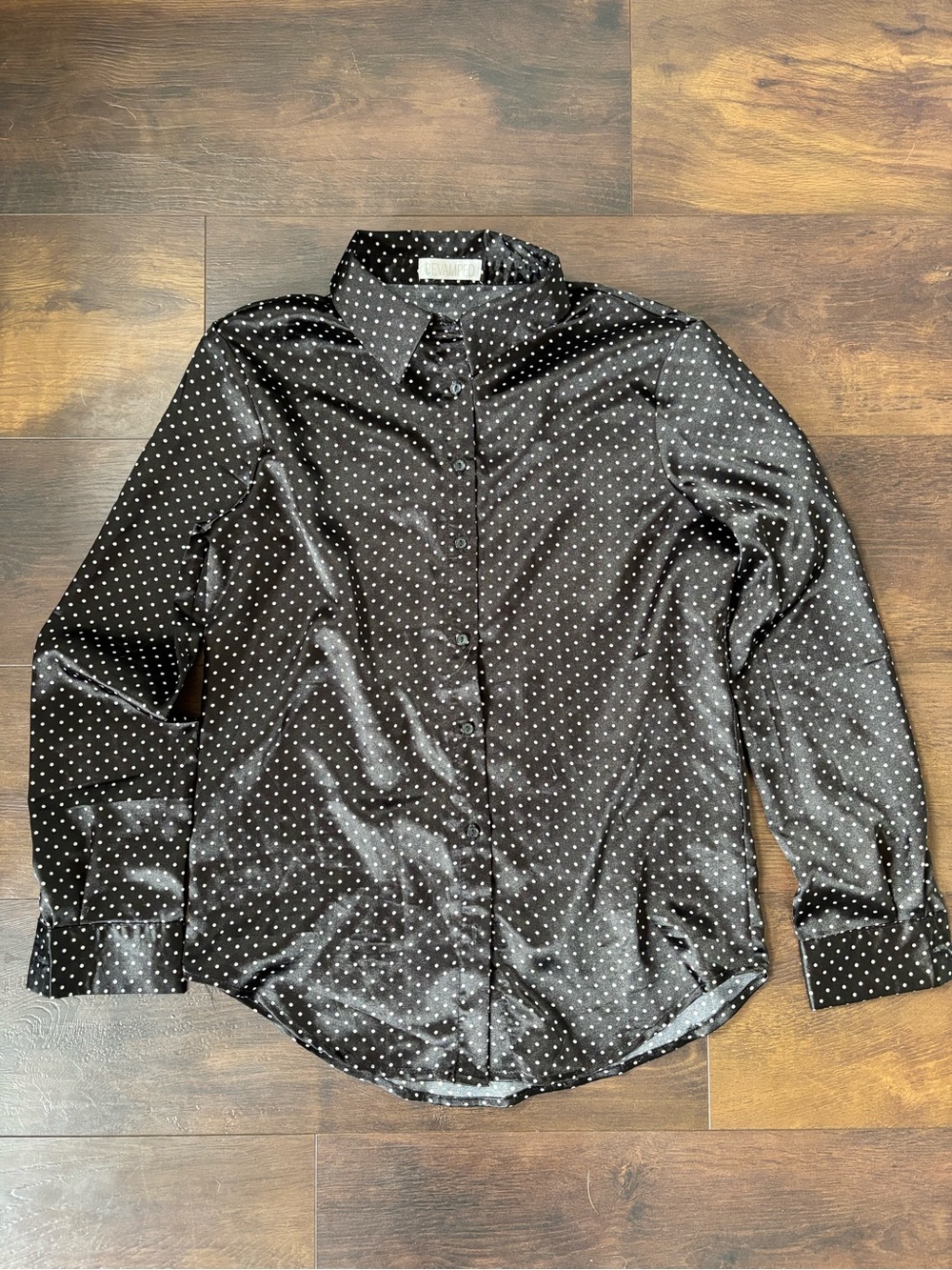 Revamped Black & White Polka Dot Satin Blouse XS
